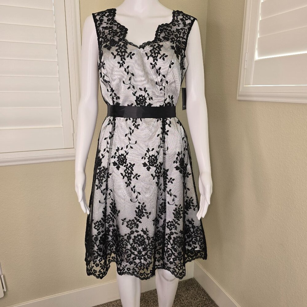 Marina Black & White Lace Knee Length Dress